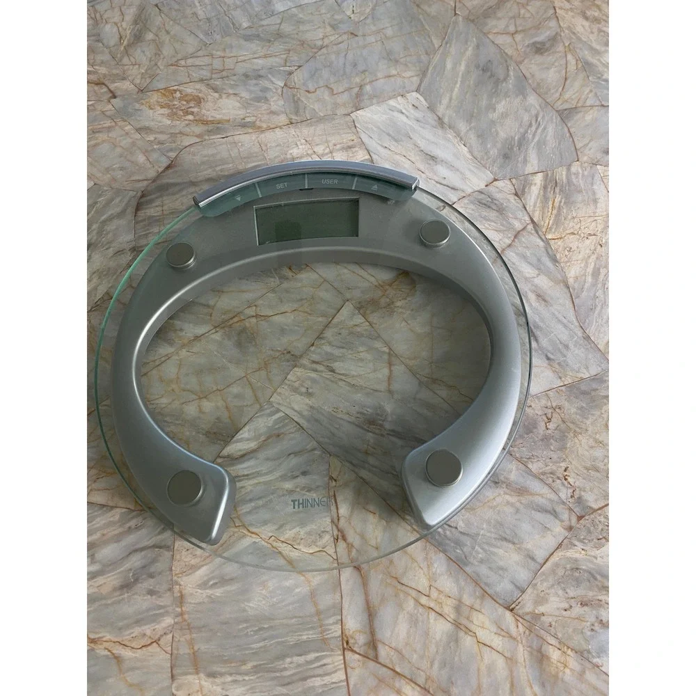 Thinner by Conair Digital Bathroom Scale Glass Silver Modern Weight Tracker